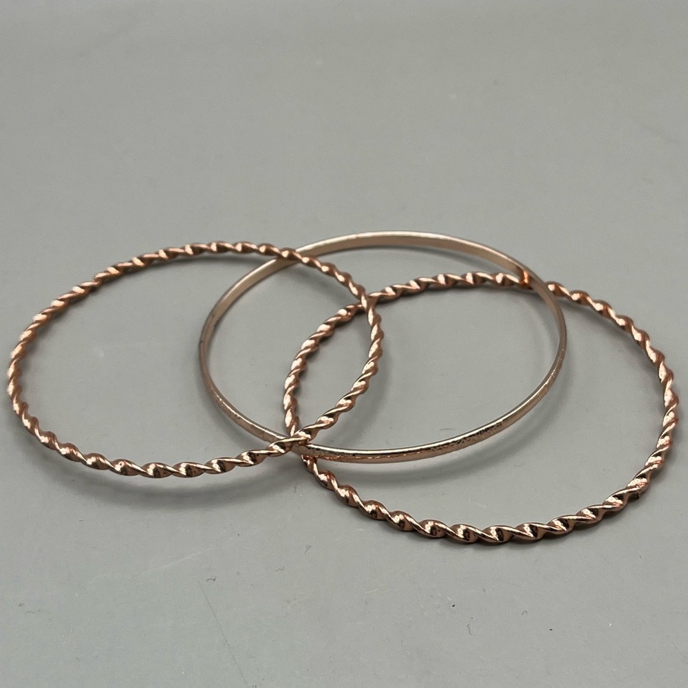 3 Piece Rose Gold Toned Twisted Hoop Bangle Set - Festive and Gift Ready